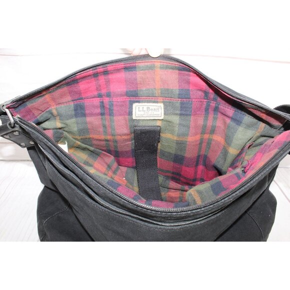 LL Bean Black Canvas Flannel Lined College Office Crossbody Messenger Bag - Picture 8 of 10